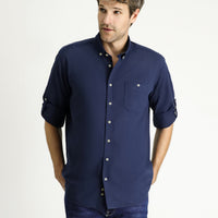 Medium Navy Long Sleeve Regular Fit Cotton Sports Shirt