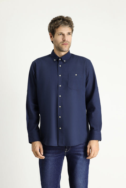 Medium Navy Long Sleeve Regular Fit Cotton Sports Shirt