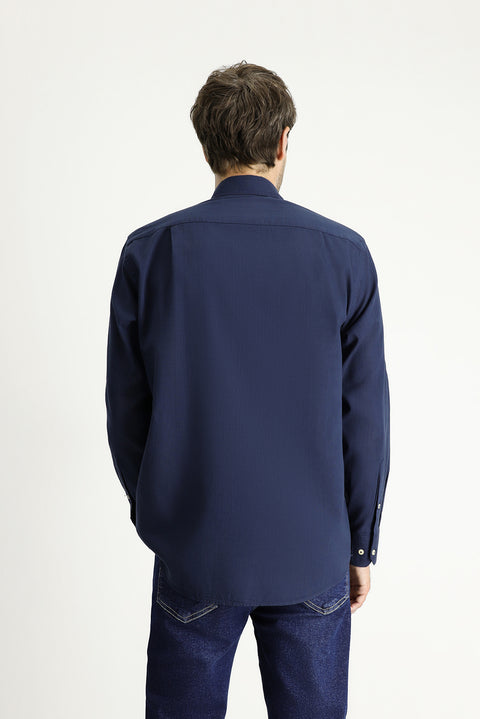 Medium Navy Long Sleeve Regular Fit Cotton Sports Shirt
