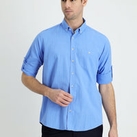 Blue Long Sleeve Regular Fit Cotton Sports Shirt