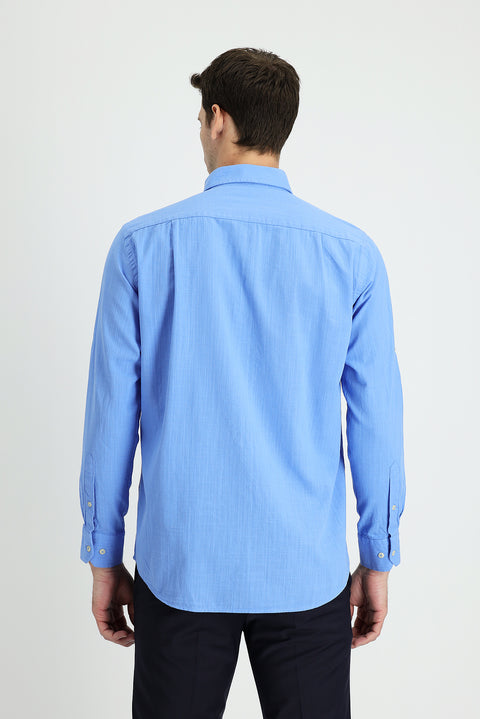 Blue Long Sleeve Regular Fit Cotton Sports Shirt