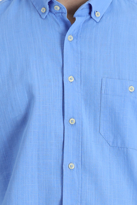 Blue Long Sleeve Regular Fit Cotton Sports Shirt