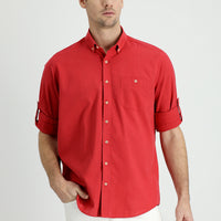 Flag Red Long Sleeve Regular Fit Cotton Sports Shirt