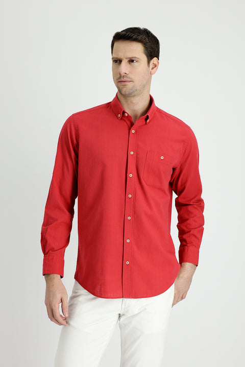 Flag Red Long Sleeve Regular Fit Cotton Sports Shirt