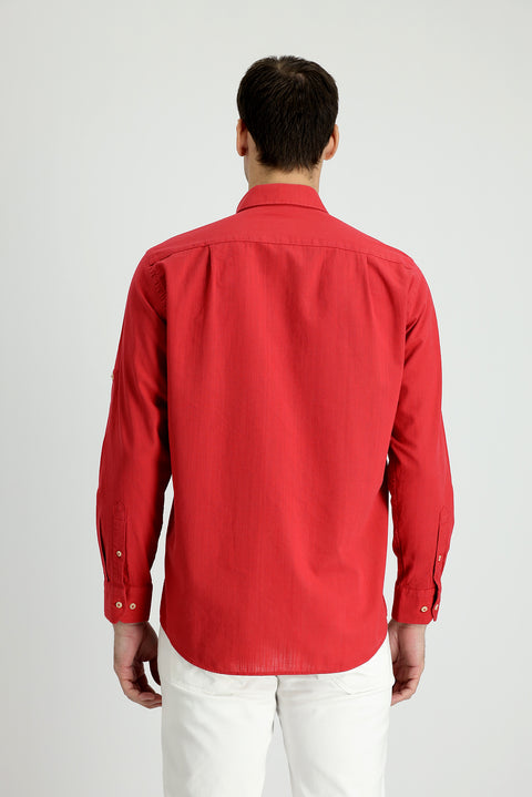 Flag Red Long Sleeve Regular Fit Cotton Sports Shirt