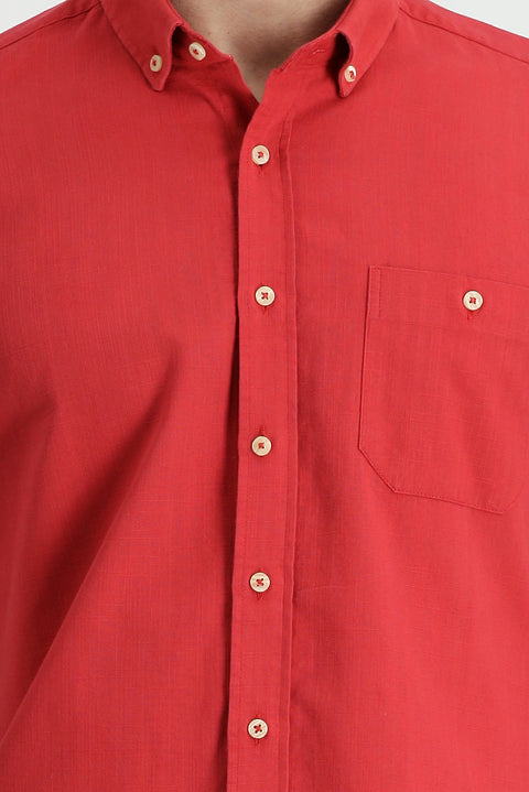 Flag Red Long Sleeve Regular Fit Cotton Sports Shirt