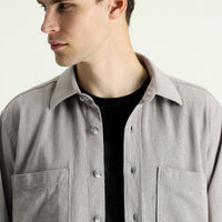 Medium Grey Long Sleeve Regular Fit Cotton Sport Shirt with Pockets