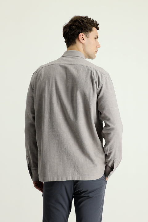 Medium Grey Long Sleeve Regular Fit Cotton Sport Shirt with Pockets