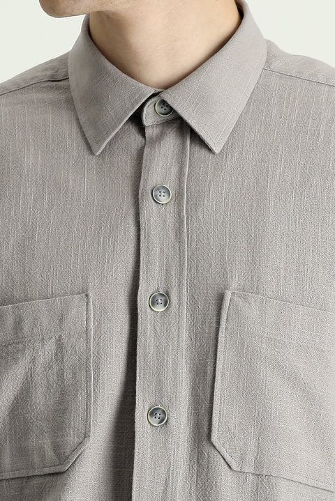 Medium Grey Long Sleeve Regular Fit Cotton Sport Shirt with Pockets