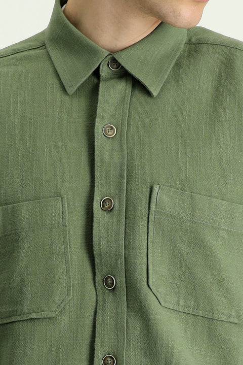 Medium Khaki Long Sleeve Regular Fit Cotton Sport Shirt with Pockets