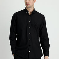 Black Long Sleeve Regular Fit Linen-Look Cotton Sport Button-Down Collar Shantuk Shirt