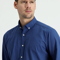 Medium Navy Long Sleeve Regular Fit Linen-Look Cotton Sport Button-Down Collar Shantuk Shirt