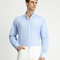 Light Blue Long Sleeve Regular Fit Linen-Look Cotton Sport Button-Down Collar Shantuk Shirt