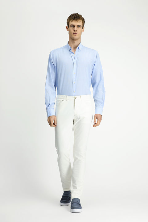Light Blue Long Sleeve Regular Fit Linen-Look Cotton Sport Button-Down Collar Shantuk Shirt