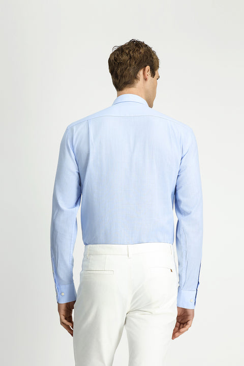 Light Blue Long Sleeve Regular Fit Linen-Look Cotton Sport Button-Down Collar Shantuk Shirt