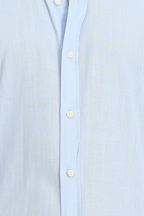 Light Blue Long Sleeve Regular Fit Linen-Look Cotton Sport Button-Down Collar Shantuk Shirt