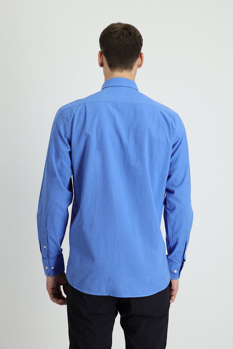 Aviator Blue Long Sleeve Regular Fit Linen-Look Cotton Sport Button-Down Collar Shantuk Shirt