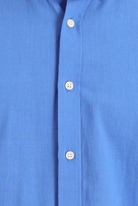 Aviator Blue Long Sleeve Regular Fit Linen-Look Cotton Sport Button-Down Collar Shantuk Shirt
