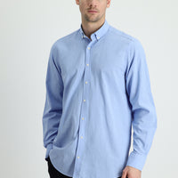 Blue Long Sleeve Regular Fit Linen-Look Cotton Sport Button-Down Collar Shantuk Shirt