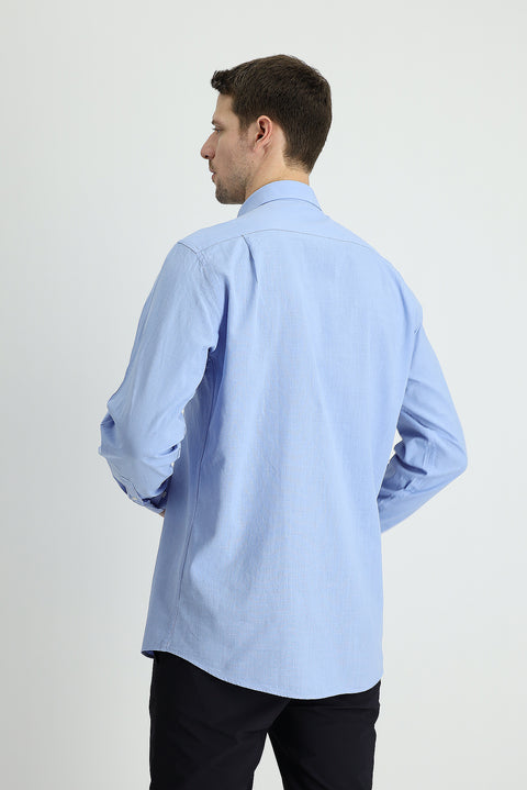 Blue Long Sleeve Regular Fit Linen-Look Cotton Sport Button-Down Collar Shantuk Shirt