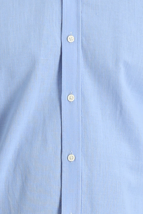 Blue Long Sleeve Regular Fit Linen-Look Cotton Sport Button-Down Collar Shantuk Shirt