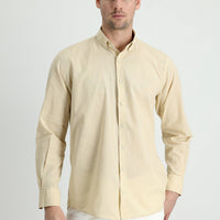 Light Beige Long Sleeve Regular Fit Linen-Look Cotton Sport Button-Down Collar Shantuk Shirt