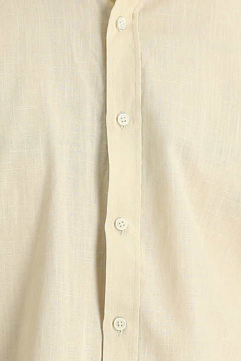 Light Beige Long Sleeve Regular Fit Linen-Look Cotton Sport Button-Down Collar Shantuk Shirt