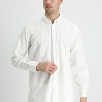 White Long Sleeve Regular Fit Linen-Look Cotton Sport Button-Down Collar Shantuk Shirt
