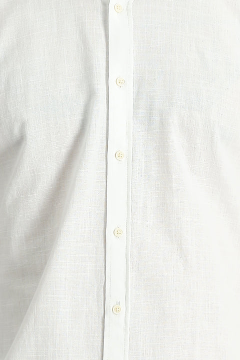 White Long Sleeve Regular Fit Linen-Look Cotton Sport Button-Down Collar Shantuk Shirt