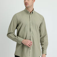 Light Khaki Long Sleeve Regular Fit Linen-Look Cotton Sport Button-Down Collar Shantuk Shirt