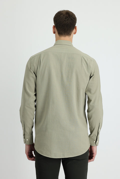 Light Khaki Long Sleeve Regular Fit Linen-Look Cotton Sport Button-Down Collar Shantuk Shirt
