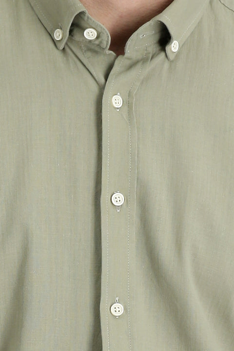 Light Khaki Long Sleeve Regular Fit Linen-Look Cotton Sport Button-Down Collar Shantuk Shirt