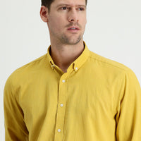 Mustard Yellow Long Sleeve Regular Fit Linen-Look Cotton Sport Button-Down Collar Shantuk Shirt