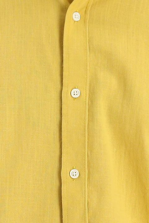 Mustard Yellow Long Sleeve Regular Fit Linen-Look Cotton Sport Button-Down Collar Shantuk Shirt