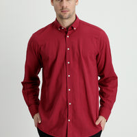 Light Burgundy Long Sleeve Regular Fit Linen-Look Cotton Sport Button-Down Collar Shantuk Shirt