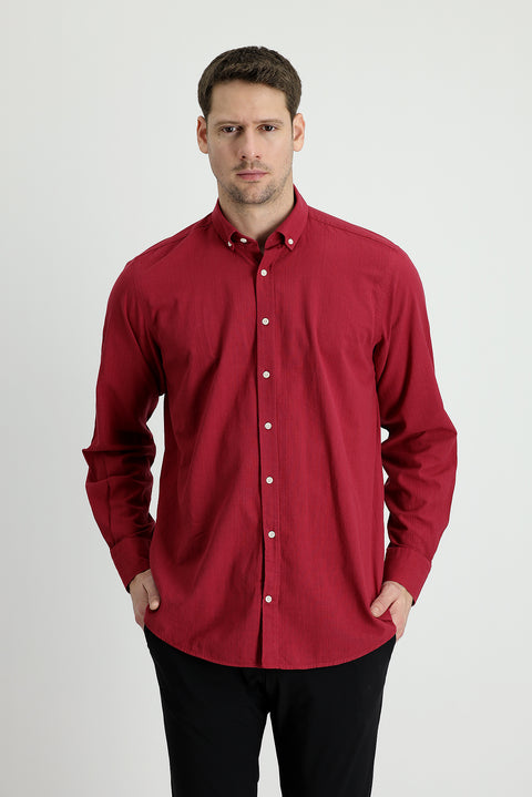 Light Burgundy Long Sleeve Regular Fit Linen-Look Cotton Sport Button-Down Collar Shantuk Shirt
