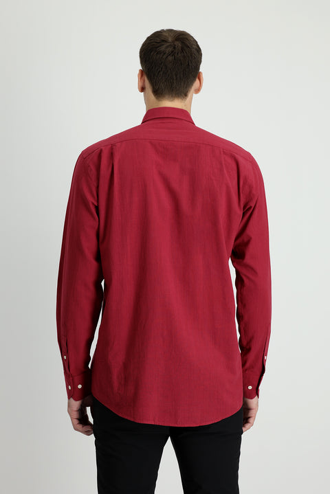 Light Burgundy Long Sleeve Regular Fit Linen-Look Cotton Sport Button-Down Collar Shantuk Shirt