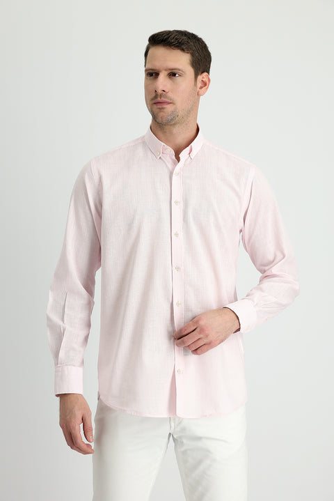 Dusty Pink Long Sleeve Regular Fit Linen-Look Cotton Sport Button-Down Collar Shantuk Shirt