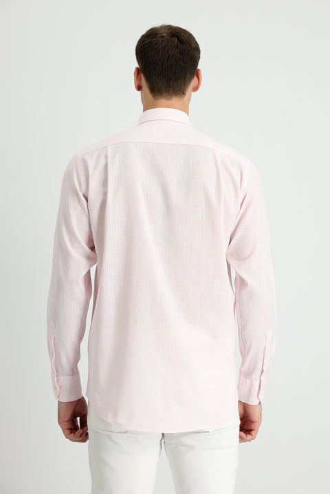 Dusty Pink Long Sleeve Regular Fit Linen-Look Cotton Sport Button-Down Collar Shantuk Shirt
