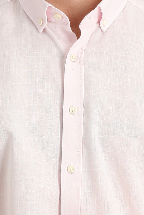 Dusty Pink Long Sleeve Regular Fit Linen-Look Cotton Sport Button-Down Collar Shantuk Shirt