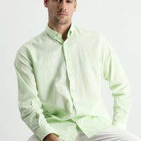 Mint Green Long Sleeve Regular Fit Linen-Look Cotton Sport Button-Down Collar Shantuk Shirt
