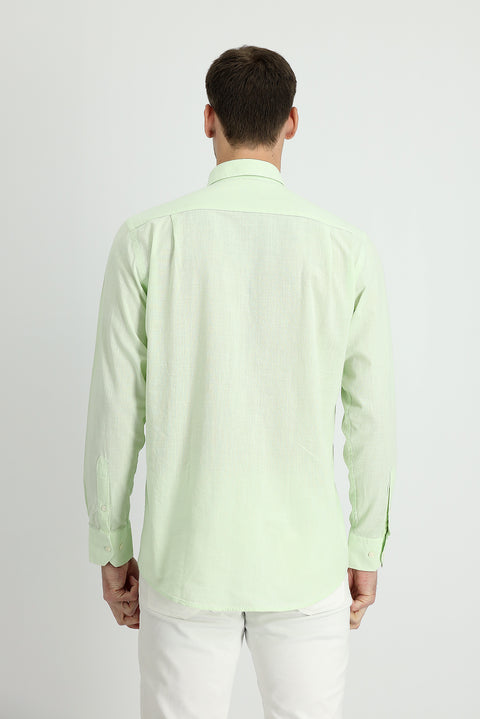 Mint Green Long Sleeve Regular Fit Linen-Look Cotton Sport Button-Down Collar Shantuk Shirt