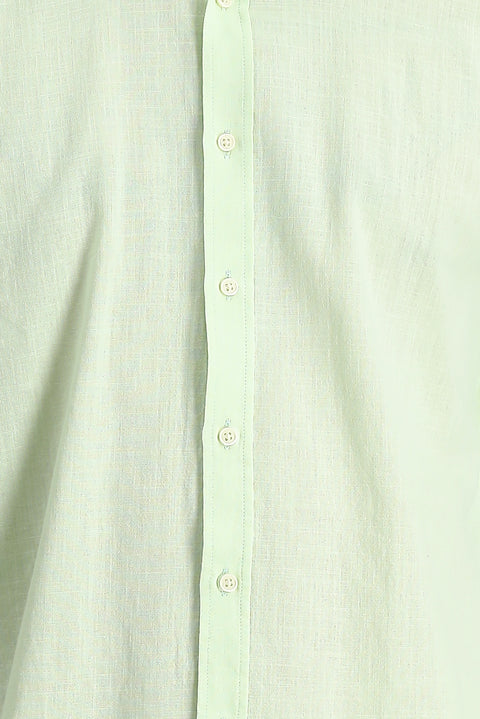 Mint Green Long Sleeve Regular Fit Linen-Look Cotton Sport Button-Down Collar Shantuk Shirt