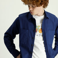 Dark Navy Long-Sleeve Oversize Cotton Shirt with Pockets
