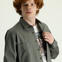 Light Khaki Long Sleeve Oversize Cotton Shirt with Pockets