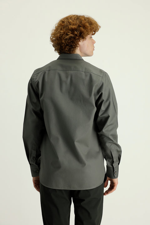 Light Khaki Long Sleeve Oversize Cotton Shirt with Pockets