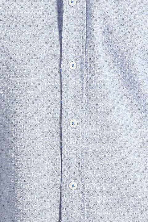 Navy Blue Long Sleeve Regular Fit Linen-Look Patterned Cotton Button-Down Collar Shirt