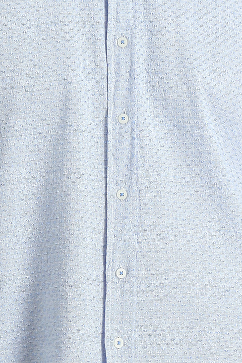 Dark Blue Long Sleeve Regular Fit Linen-Look Patterned Cotton Button-Down Collar Shirt