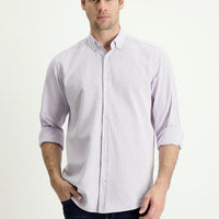 Lilac Long Sleeve Regular Fit Linen-Look Patterned Cotton Button-Down Collar Shirt