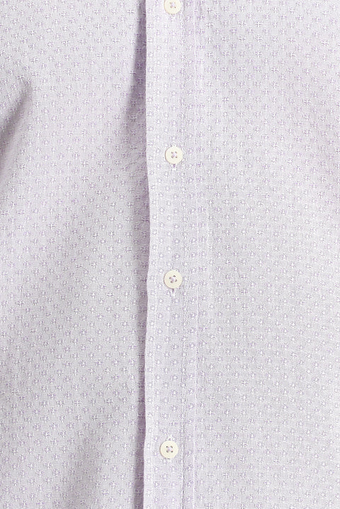 Lilac Long Sleeve Regular Fit Linen-Look Patterned Cotton Button-Down Collar Shirt